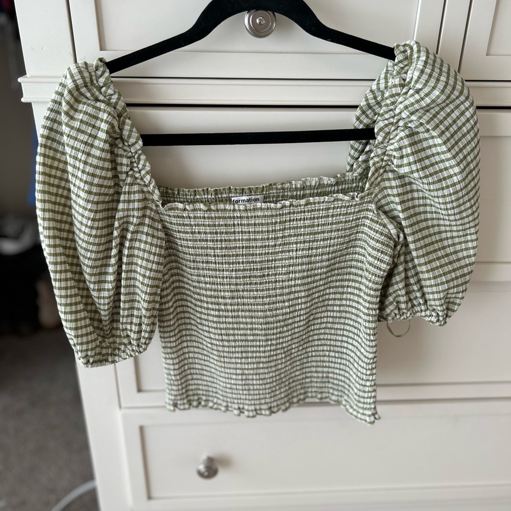 Reformation Smocked Gingham Blouse
